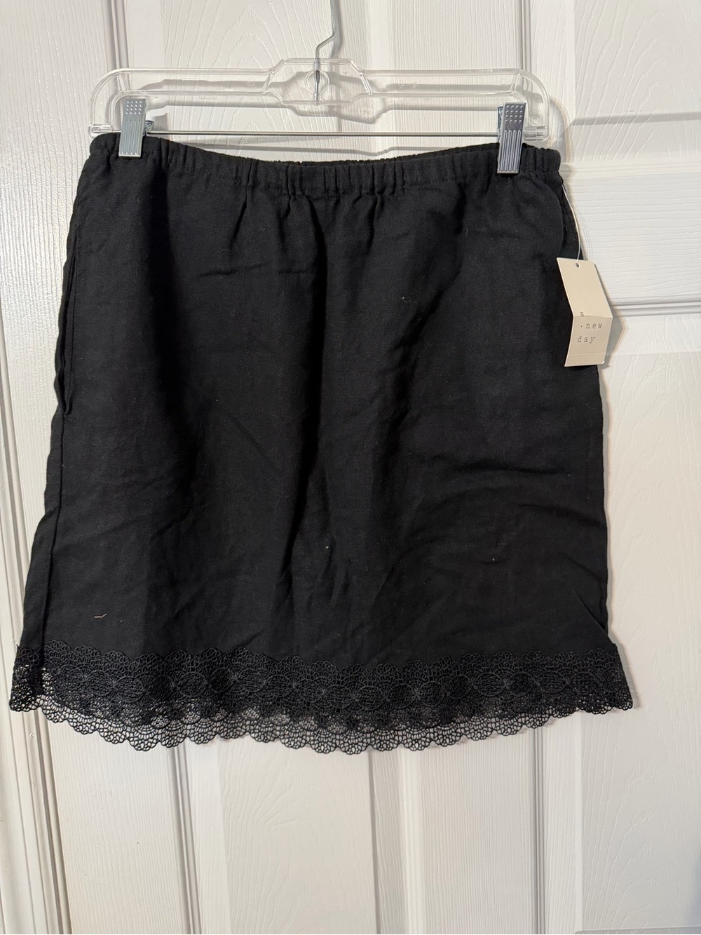 a new day Black Mini Skirt with Lace Trim